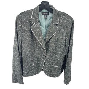 Focus 2000 Womens Blazer Jacket Long Sleeve Lined Sequins Single Button Gray 10